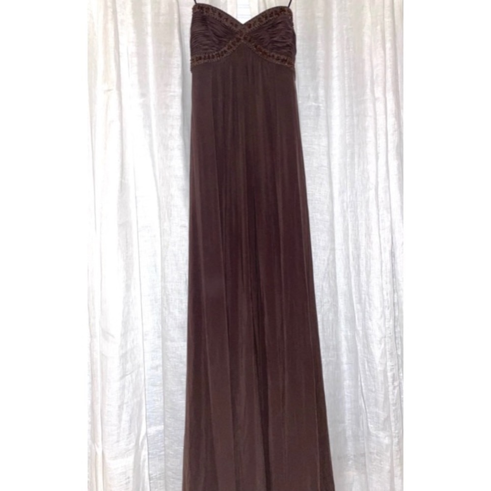 BCBGMAXAZRIA Dark Brown Beaded Long Dress Size 0
